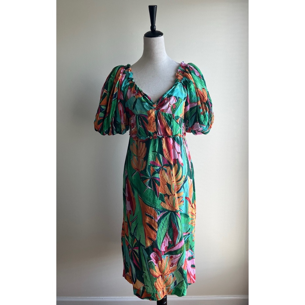 FARM Rio Banana Foliage Puff-Sleeve Midi Dress - Picture 3 of 11